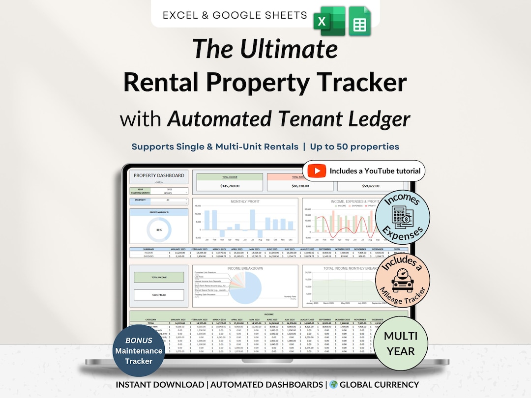 Printable Rental Bookkeeping Rental Property Bookkeeping Google Sheets Landlord Spreadsheet Multi ...
