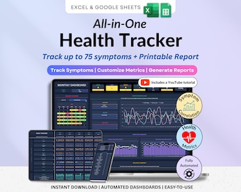 Health & Wellness Tracker Spreadsheet Google Sheets Dark Mode Chronic Illness Symptom Log Daily Mental Health Journal Excel Pain Tracker