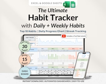 Habit Tracker Spreadsheet Google Sheets Excel Daily Habit Planner Weekly Goal Planner Digital Routine Dashboard Habit To Do List Template