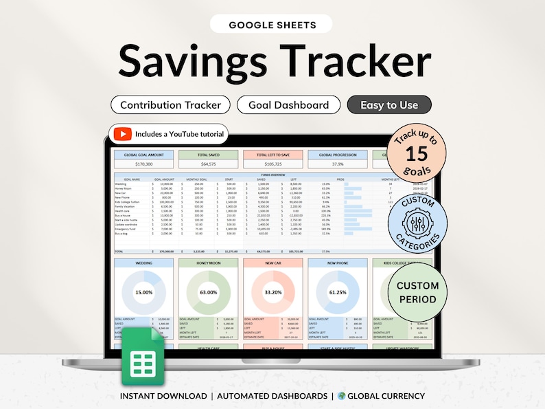 Track your savings effortlessly with this Google Sheets Savings Tracker and Sinking Funds Planner. Perfect for setting monthly savings goals, managing personal finances, and organizing your budget. This easy-to-use spreadsheet helps you monitor your progress, plan your finances, and achieve your money goals efficiently. Ideal for anyone looking to improve savings habits and financial health.