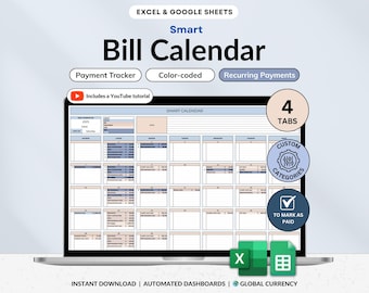 Monthly Smart Bill Planner 2026 Google Sheet Bill Tracker Spreadsheet Excel Bill Calendar Editable Personal Finance Organizer Budget Tracker
