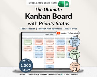 Kanban Board with Task Tracker for Small Business Project Planning To-Do List Project Template Task Checklist Small Business Planner Excel