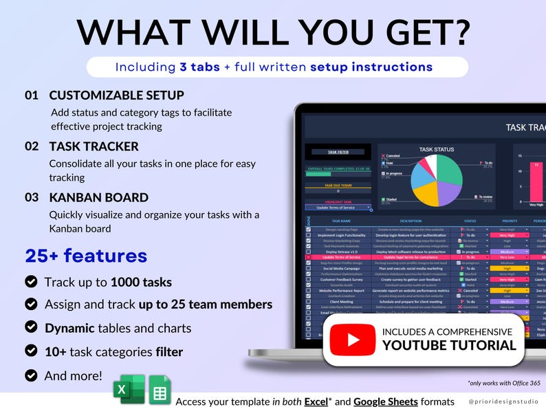 Kanban Board Spreadsheet Task Tracker Excel Project Management Planner ...