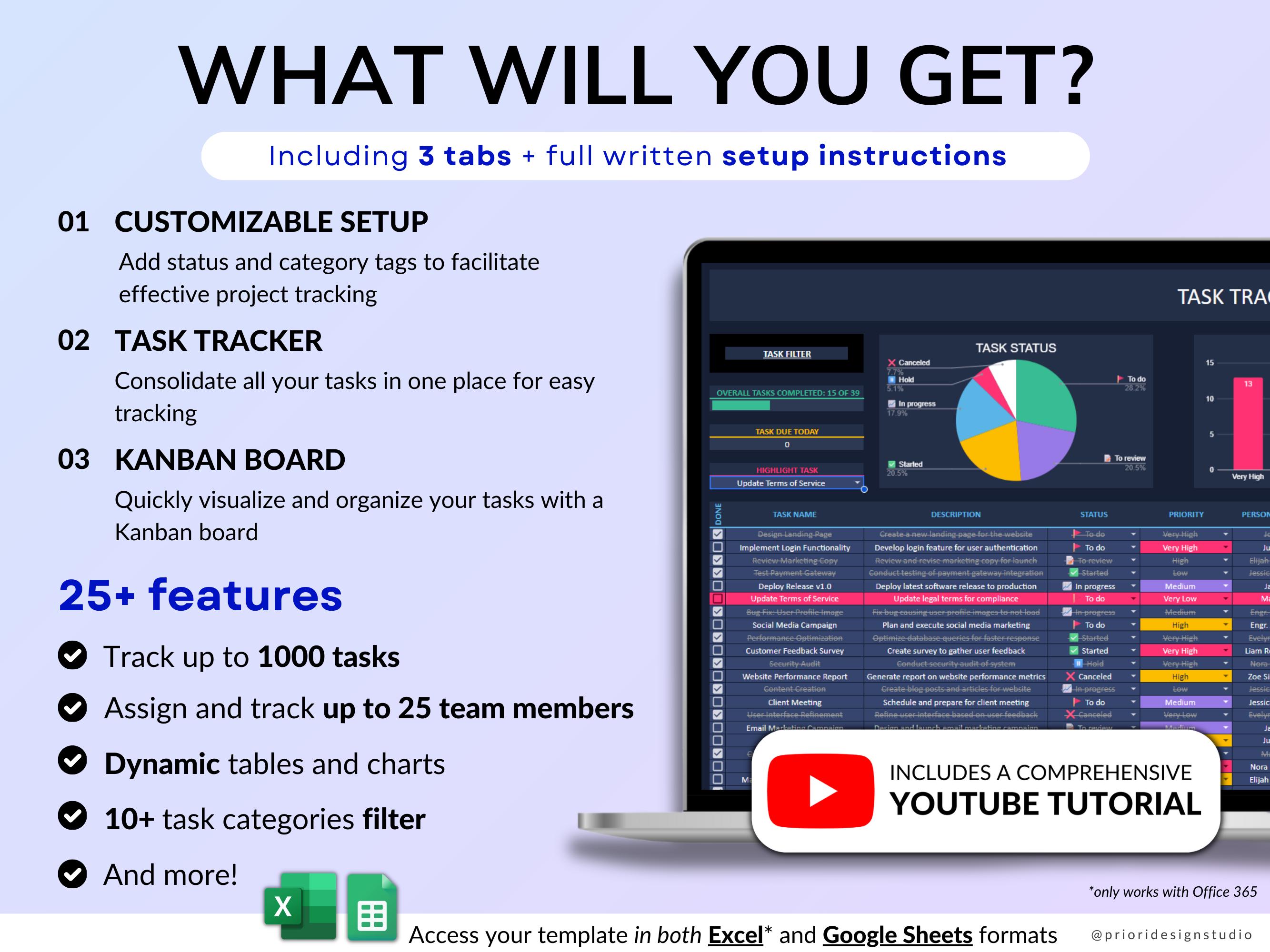 Kanban Board Spreadsheet Task Tracker Excel Project Management Planner ...