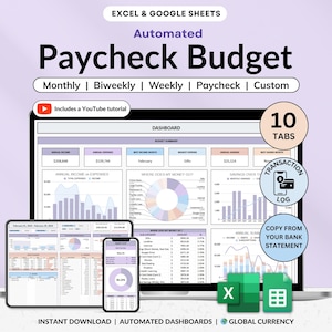 Ultimat lönecheckbudgetmall Excel och Google Sheets Tvåveckorsbudget Enkel budgetplanerare Inkomst Utgift Sparspårning Skuldspårning