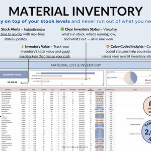 Digital Pricing Calculator template for Google Sheets and Excel. Track product costs, material inventory, and calculate prices automatically. Includes price list, simple setup, and automated calculations to help small business owners and creators set profitable prices and manage their pricing efficiently.