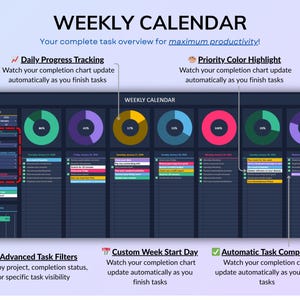 Dark mode project and task management spreadsheet for Google Sheets and Excel, featuring a Gantt chart, Kanban board, task scheduler, and smart filters. Easily manage multiple projects with recurring and one-time tasks, automated dashboards, and monthly and weekly calendar views. Includes a decision matrix, structured task tracking system, and built-in productivity planner. A powerful yet easy-to-use project management template designed to keep you organized and maximize productivity.