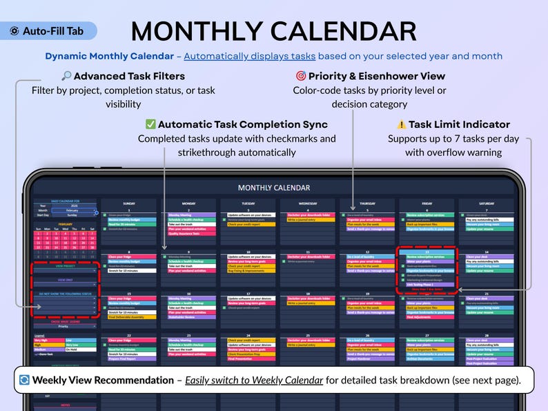 Dark mode project and task management spreadsheet for Google Sheets and Excel, featuring a Gantt chart, Kanban board, task scheduler, and smart filters. Easily manage multiple projects with recurring and one-time tasks, automated dashboards, and monthly and weekly calendar views. Includes a decision matrix, structured task tracking system, and built-in productivity planner. A powerful yet easy-to-use project management template designed to keep you organized and maximize productivity.