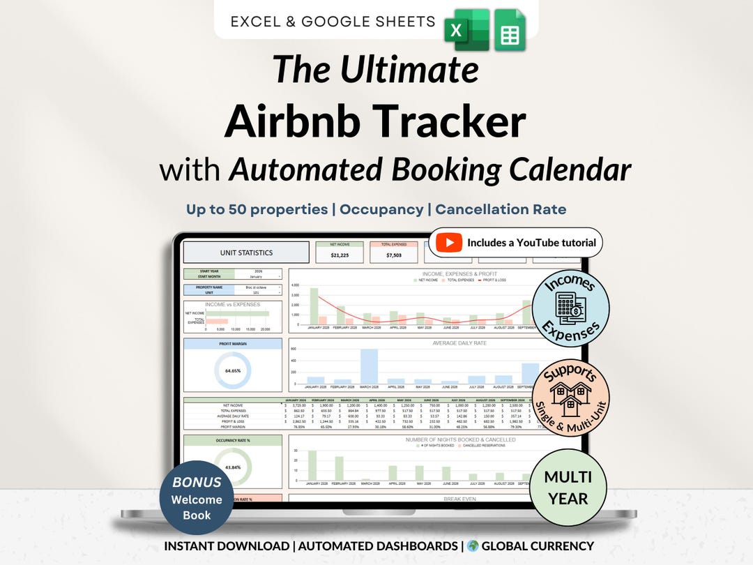 Airbnb Tracker Google Sheets Vacation Rental Income Expense Spreadsheet ...