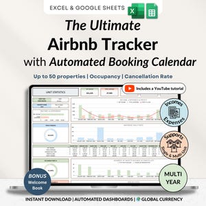 Airbnb-spårning Google Sheets Inkomster från semesterbostäder Utgiftskalkylblad Airbnb-hantering Beläggningsspårning Bokföring av hyresfastigheter