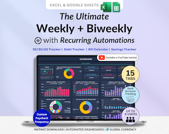 Weekly Budget Planner Biweekly Budget Paycheck Google Sheets Dark Mode Excel Spreadsheet Debt Tracker Monthly Bill Calendar Savings Tracker