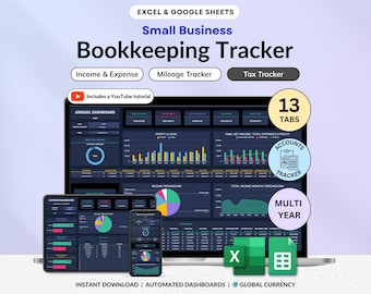 Small Business Bookkeeping Google Sheets Dark Mode Income Expense Tracker Excel Freelancer Tax Planner Profit Loss Spreadsheet Mileage Log