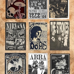 Vintage Music Poster Set: Retro Band Wall Art (PDF Download) (9 posters)