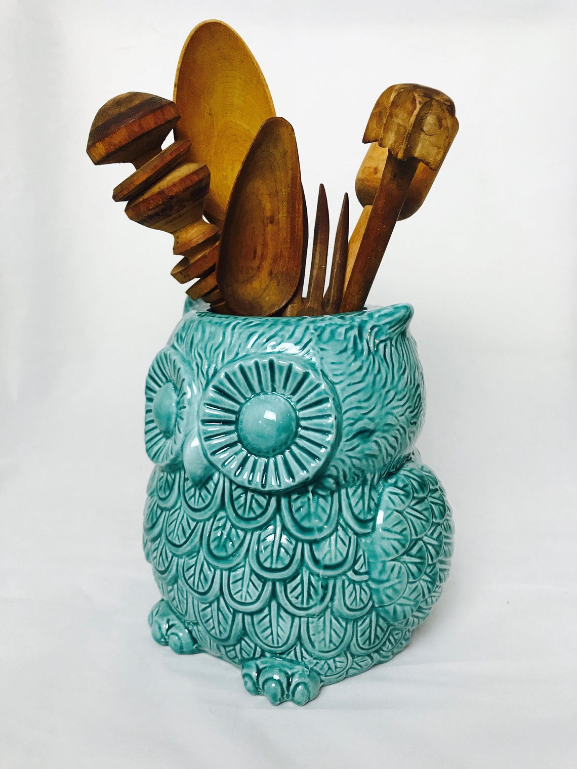 Utensil Holder Teal Large utensil crock holder Flower Vase Etsy