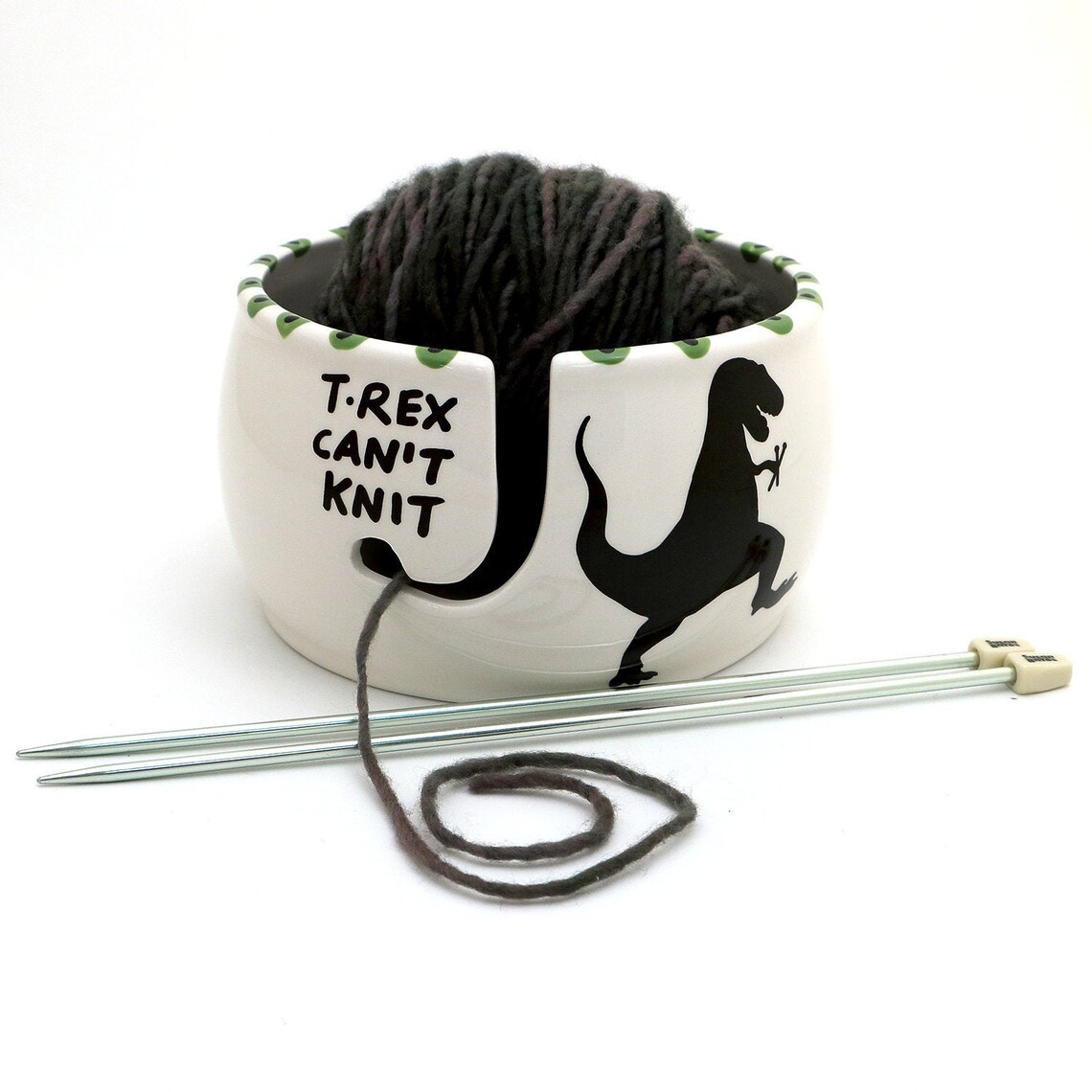 Yarn Bowl T Rex can't Knit Funny yarn bowl wordplay Etsy