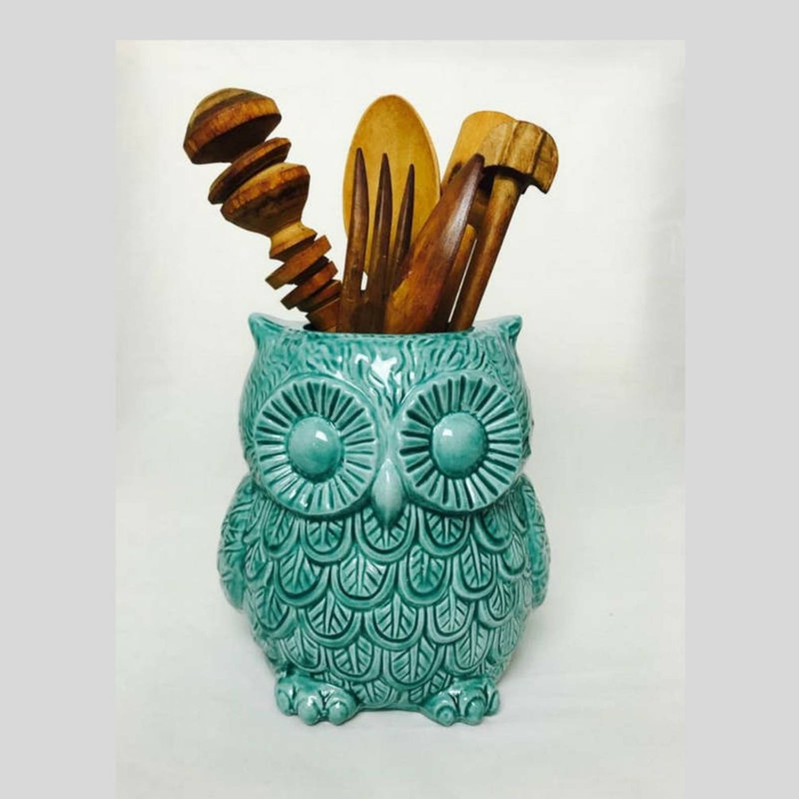 Utensil Holder Teal Large utensil crock holder Flower Vase Etsy