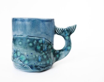 Whale Mug, Coffee Mug, Christmas Mug, Gift for Christmas, Fish Mug, Handmade from my Charleston, SC Studio
