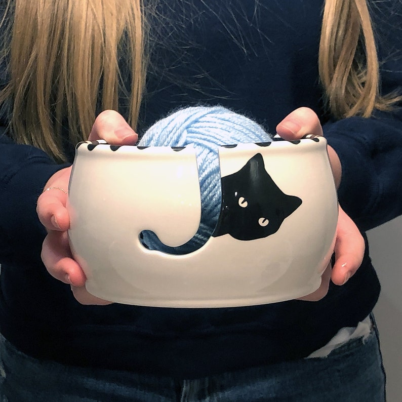 Yarn Bowl Black Cat Peeping Knitting and Crochet Gift Etsy