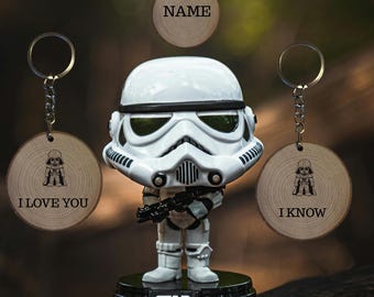 Portachiavi in legno per coppie di Star Wars: regalo d'amore geek inciso