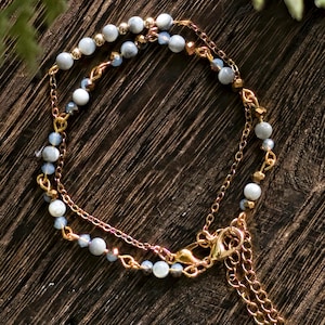Gold Mother of Pearl Bracelet Set, Minimalist Dainty Layered Jewelry, Stacking Beaded Bracelet