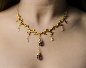 Gold Vine Choker, Elven Forest Necklace, Fairycore Jewelry, Handmade Fantasy Gift for Her