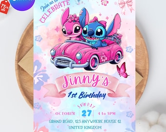 Stitch and Angel Birthday Invitation, Editable Stitch Birthday Invitation, Digital Party Invite, Stitch Birthday Party Invitation Printable