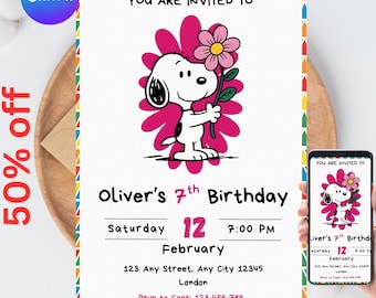Snoopy Birthday Invitation, Editable in Canva, The Peanuts Birthday Party, Snoopy Invitation, Peanuts Friends Invite Card, Peanuts Party