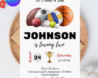 Lets Have a Ball Sports Party Invitation EDITABLE Birthday Invite Baseball Football Soccer Basketball  DIGITAL 5x7 Printable