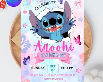 Stitch and Angel Birthday Invitation, Editable Stitch Birthday Invitation, Digital Party Invite, Stitch Birthday Party Invitation Printable