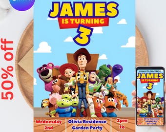 Editable Toy Story Birthday Invitation Template, Birthday Party Invitation, Birthday Editable Canva, Birthday Toy Story Digital Invitation