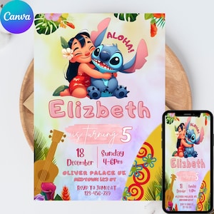 Stitch Birthday Invitation, Lilo Party Invite (Canva, Digital Download)