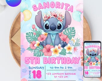 Editable Stitch Birthday Party Invitation Template, Kids Birthday Party Invite, Cute Stitch Bday Envite, Cartoon Bday, Instant Download