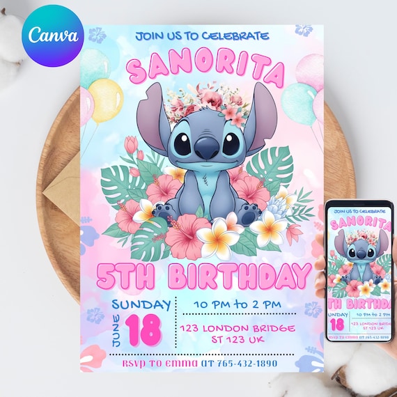 Editable Stitch Birthday Party Invitation Template, Kids Birthday Party Invite, Cute Stitch Bday Envite, Cartoon Bday, Instant Download
