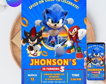 Sonic Editable Birthday Invitation | Hedgehog Party Invitation Template Printable | For Boy and Girl invitation | Invite Instant Download
