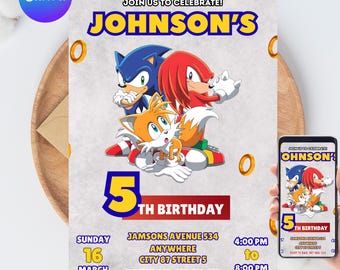 Sonic Birthday Invitation: Super Hedgehog Party, Editable Canva Template (5x7 inches, Digital Download