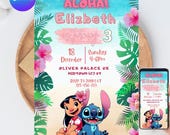 Editable Printable Stitch Birthday Invitation, ANY AGE Aloha Hawaii Boy Girl Birthday Invite, Stitch Beach Party Invitation CANVA