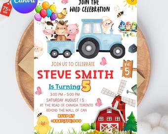 Farm Animals Birthday Invitation, Barnyard Party Invites (Digital)