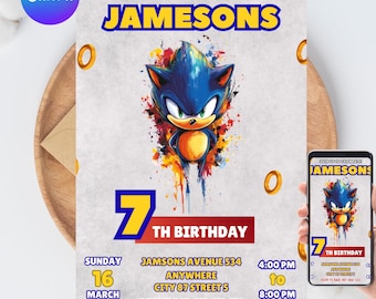 Sonic Geburtstagseinladung für Kinderparty, Sonic The Hedgehog Boys Party einladen, bearbeitbarer Sonic-Geburtstag, sofortiger Download einladen