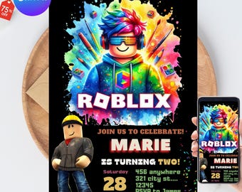 Roblox Invitation, Roblox Invite, Game Party, Roblox Boys Birthday Invitation Template, Game Birthday, Kids Roblox, Editable Template, Canva