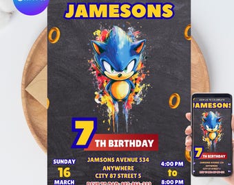 Sonic Geburtstagseinladung für Kinderparty, Sonic The Hedgehog Boys Party einladen, bearbeitbarer Sonic-Geburtstag, sofortiger Download einladen