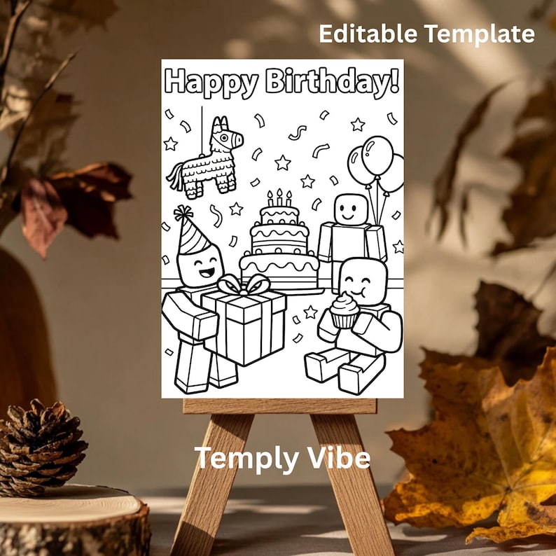 Happy Birthday Coloring Card DIGITAL Colouring Greeting Card for Kids