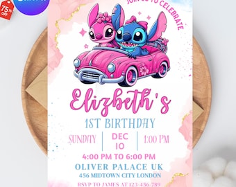 Stitch and Angel Birthday Invitation, Editable Stitch Birthday Invitation, Digital Party Invite, Stitch Birthday Party Invitation Printable