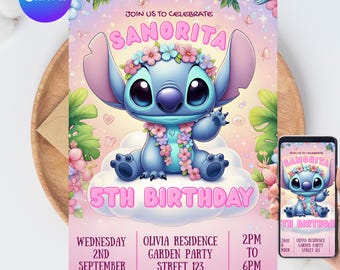 Stitch Geburtstagsparty Einladung Vorlage, Kids Cartoon Bday (Digitaler Download)