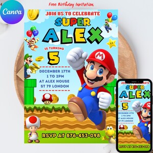 Super Custom Birthday Banner, Mario Birthday Banner, Luigi Birthday, Yoshi Birthday, Kids Birthday Decor, Custom Birthday Backdrop image 2
