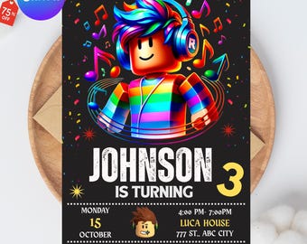 Invitación de Roblox, fiesta de juegos, plantilla de invitación de cumpleaños para chicos de Roblox, cumpleaños de juegos, Roblox para niños, plantilla editable, Canva