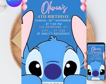 Stitch Birthday Invitation Template: Printable Kids Party Invite (Digital Download)