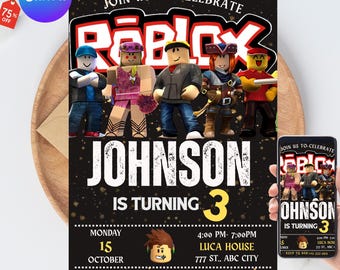 Invitación de Roblox, fiesta de juegos, plantilla de invitación de cumpleaños para chicos de Roblox, cumpleaños de juegos, Roblox para niños, plantilla editable, Canva