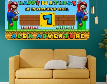 Super Custom Birthday Banner, Mario Birthday Banner, Luigi Birthday, Yoshi Birthday, Kids Birthday Decor, Custom Birthday Backdrop