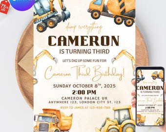 Invitación de cumpleaños de construcción Invitación de cumpleaños de Dump Everything Invitación de cumpleaños de construcción Invitación de fiesta de cumpleaños de construcción Canva