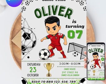 Soccer Birthday Invitation, Editable Soccer Party Invite, Sports Theme, Kids Football Birthday, Instant Download, Digital Template